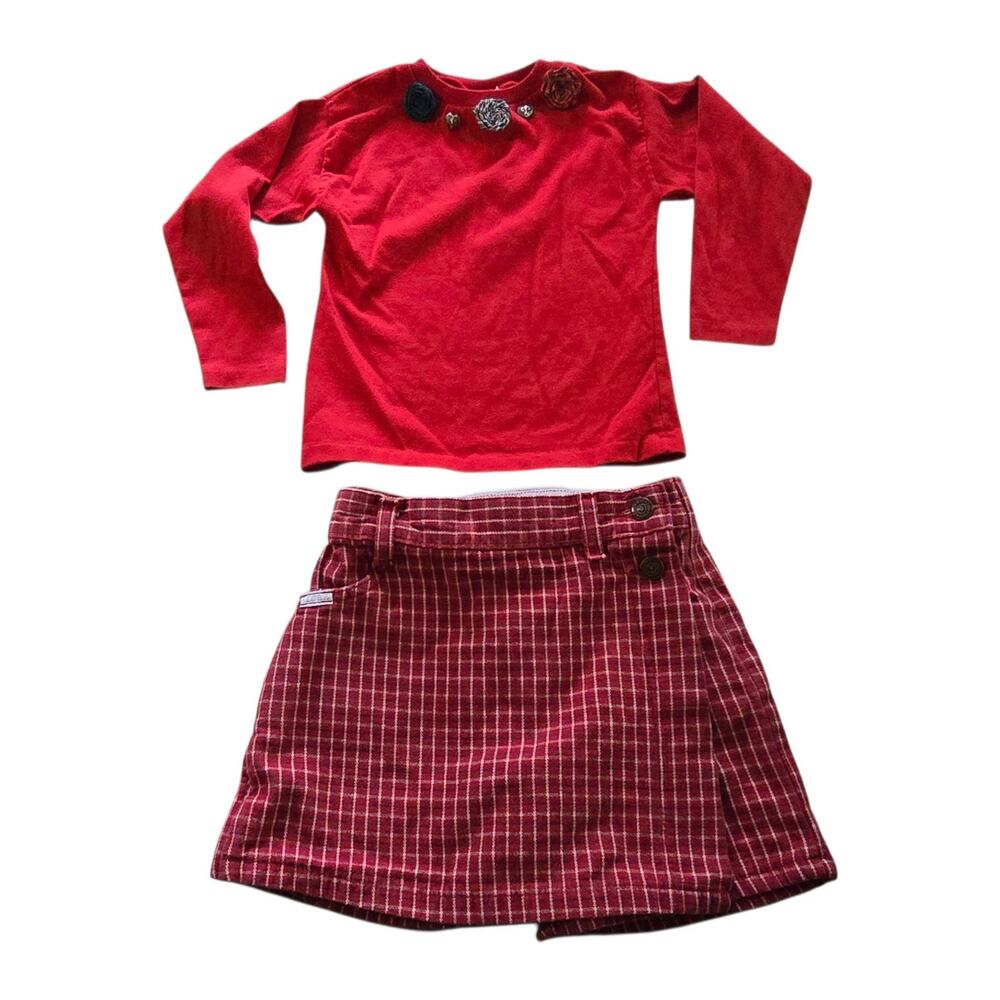 Vintage Buster Brown Shirt Lee Plaid Skort Skirt Set Girl SZ 5/6